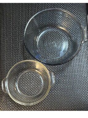 1960s Vintage Pyrex Flameware Smokey Grey Bowl and Pyrex Clear Handled Dish